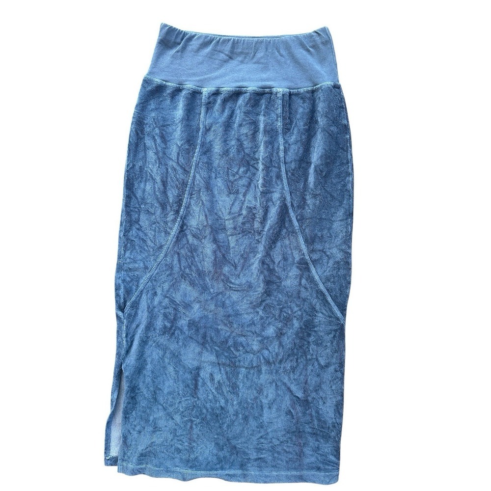 XCVI Burnout Terry Midi Skirt Women XS Blue Mineral Wash Excellent Side Slit